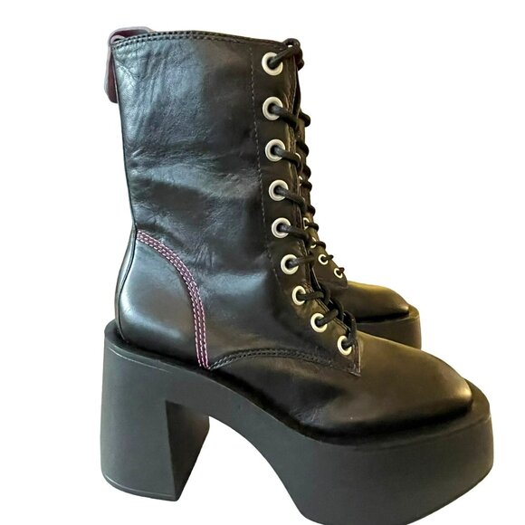Larroudé Olivia Black Leather Platform Combat Boots NEW Sz 6 - Picture 5 of 13